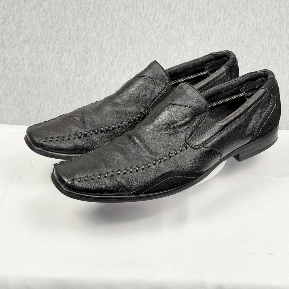 Stacy Adams Black Leather Slip-On Moc Toe Loafers